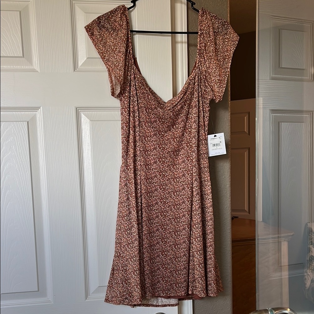 Rust Floral Scoop Neck Women’s Dress